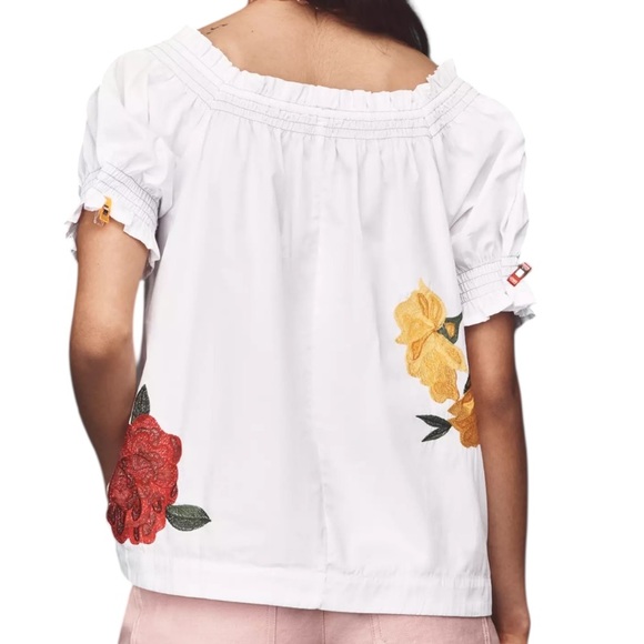 By Anthropologie Puff-Sleeve Tie-Front Embroidered Blouse Sz 1X - Picture 7 of 7